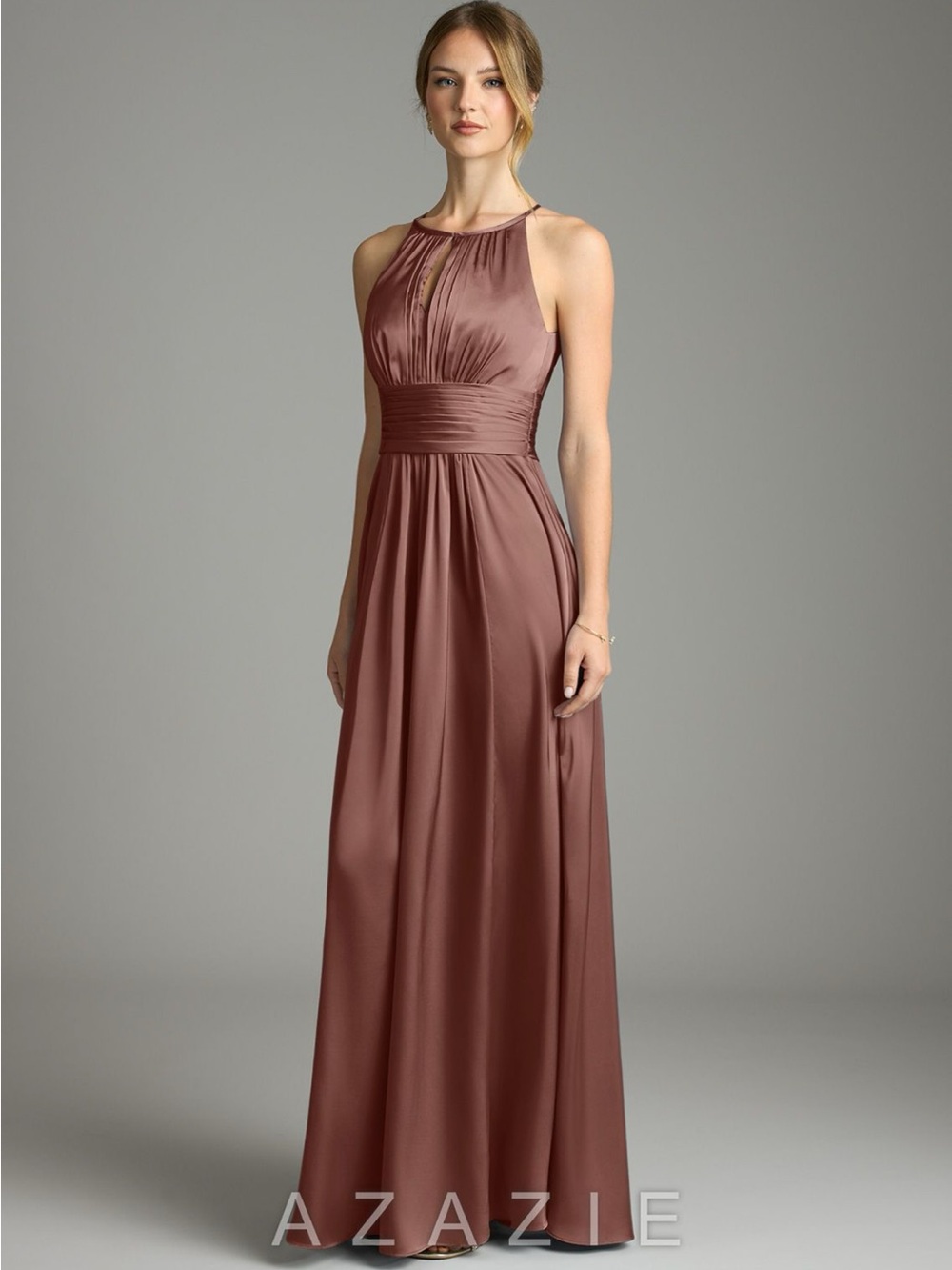 Azazie Halter Stretch Satin Gown